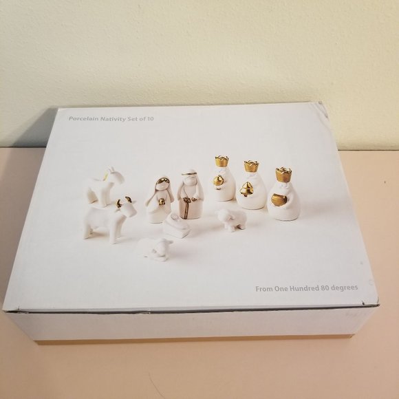 One Hundred 80 Degrees Porcelain Nativity Gold White 10 Pc Christmas Decor Holid - Picture 3 of 4